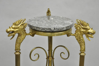 Antique Italian Renaissance Brass Figural Dragon Head Pedestal Table Plant Stand