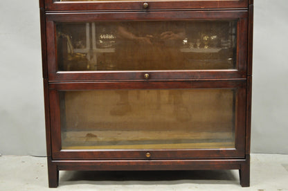 Antique Mahogany 4 Section Barrister Bookcase Glass Door Stacking Lawyer Cabinet
