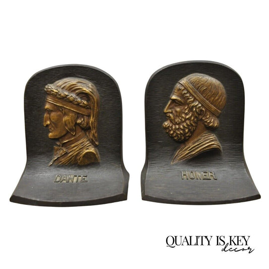 Vintage Bradley & Hubbard Cast Iron Dante and Homer Bookends - a Pair