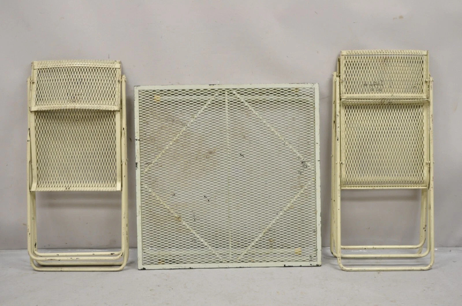 Vintage Mid Century Modern Wrought Iron Folding Card Game Table Set - 5 Pcs