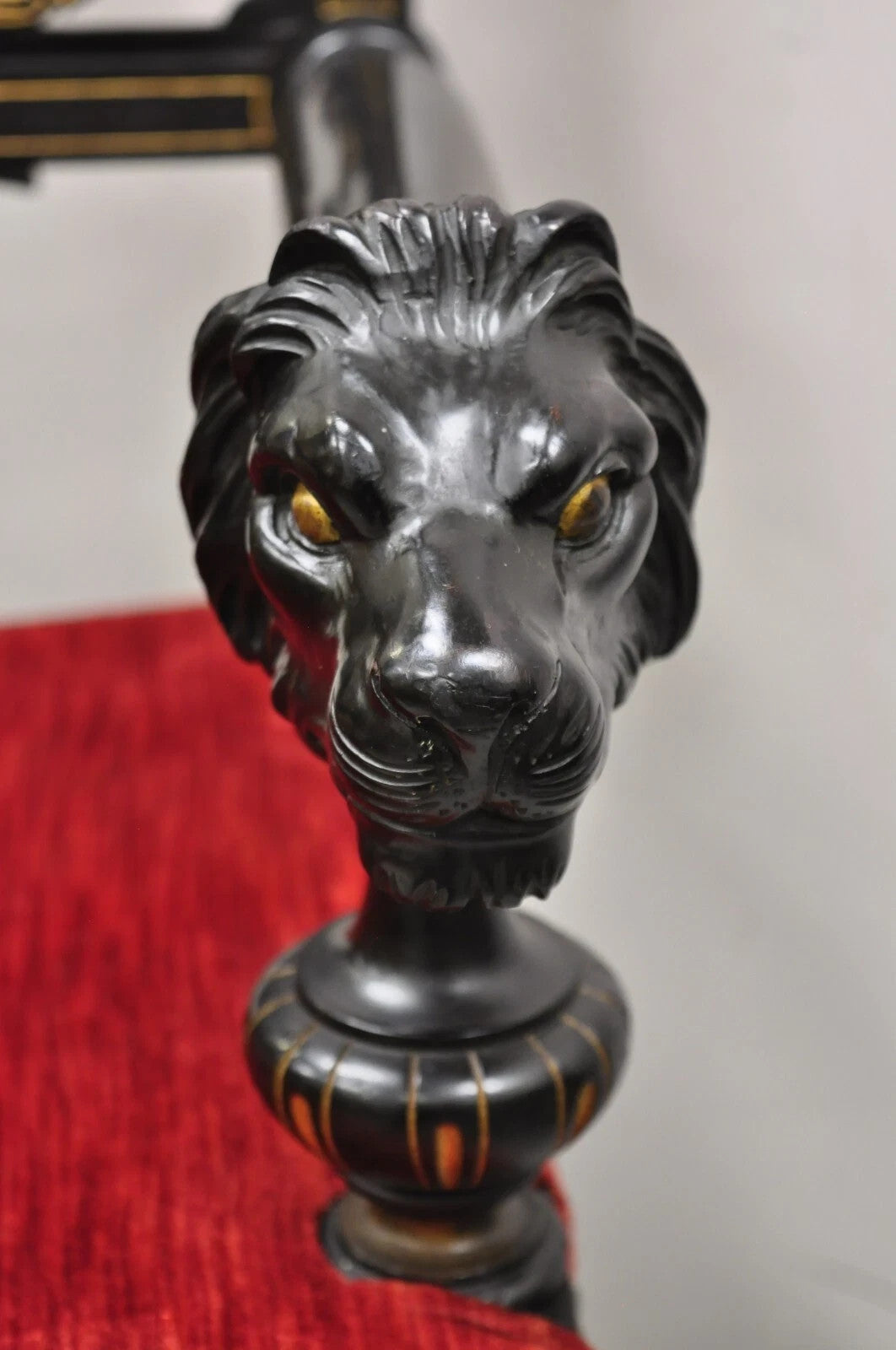 Antique Victorian Aesthetic Movement Ebonized Curule Throne Arm Chair with Lions