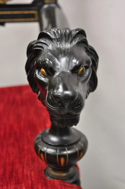 Antique Victorian Aesthetic Movement Ebonized Curule Throne Arm Chair with Lions