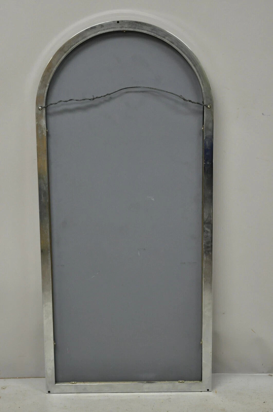Italian Modernist Maison Jansen Style Steel Brass Chrome Arch 48" Wall Mirror
