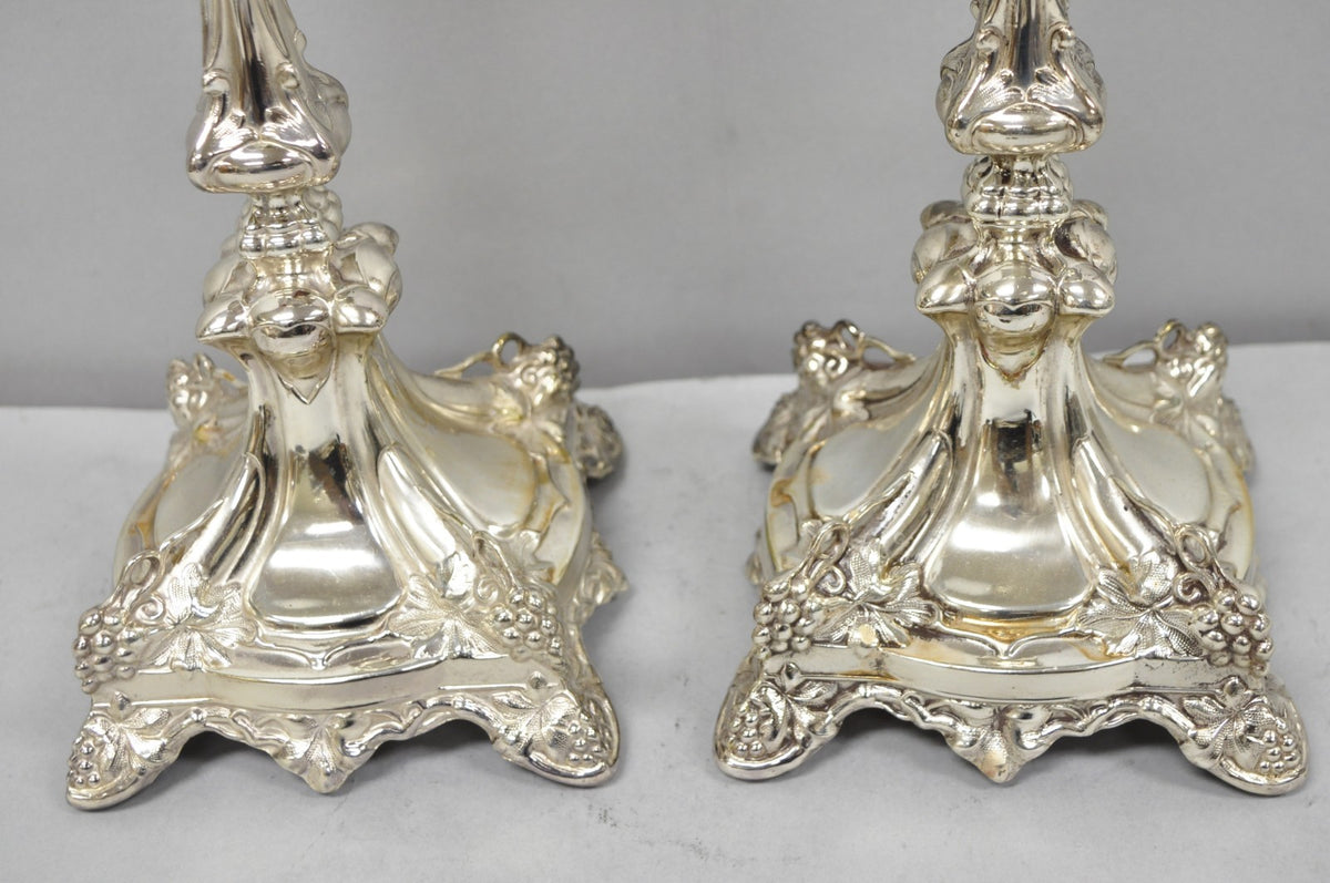 Antique Silver Plated Warsaw Imperial Russia 12" Candlestick Holders - a Pair