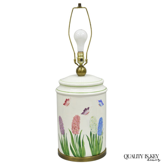 Paul Hanson French Country Porcelain Jardiniere Butterfly & Flower Table Lamp