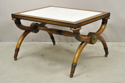 Vintage Italian Neoclassical Low Marble Top Curule X-Frame Accent Side Table
