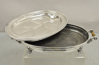 Antique English Victorian Silver Plated Paw Foot Meat Cutlery Chaffing Dish Tray