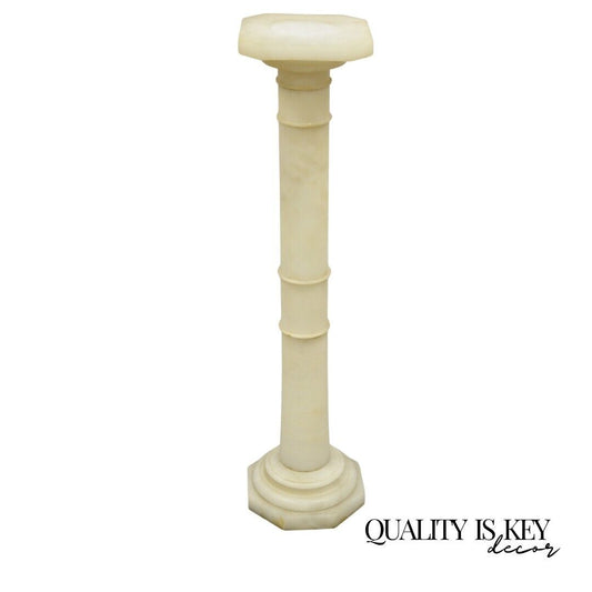 Antique Alabaster Marble Empire Style Carved Column Pedestal Plant Stand