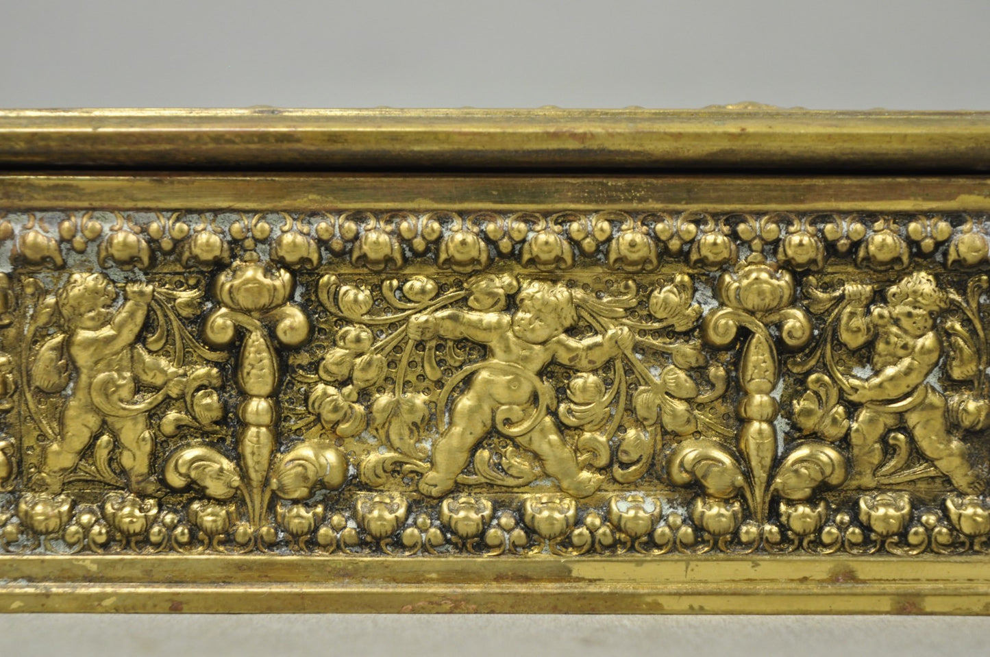 Antique Louis XV Style Brass Bronze Cherub Vanity Jewelry Tobacco Box Humidor