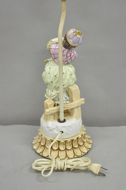 Antique Victorian French Porcelain Figure Dutch Girl in Dress Boudoir Table Lamp