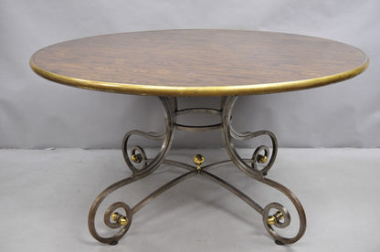 Vintage French Pastry Scrolling Steel and Bronze Neoclassical Round Dining Table