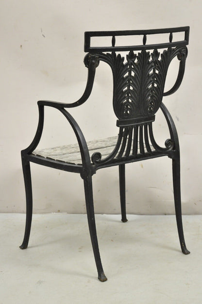 Antique French Regency Style Cast Iron Wooden Slat Garden Arm Chair