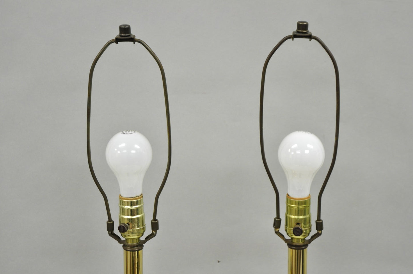 Vintage French Empire Style Burnished Brass Column Paw Foot Table Lamps - a Pair