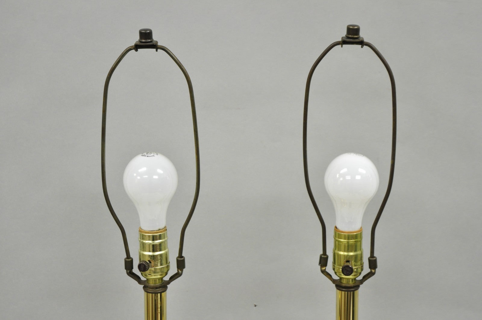 Vintage French Empire Style Burnished Brass Column Paw Foot Table Lamps - a Pair
