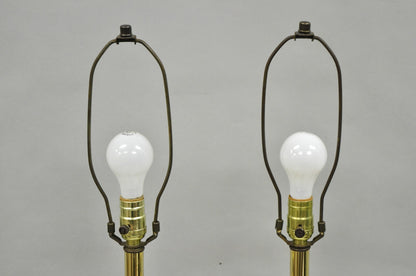 Vintage French Empire Style Burnished Brass Column Paw Foot Table Lamps - a Pair