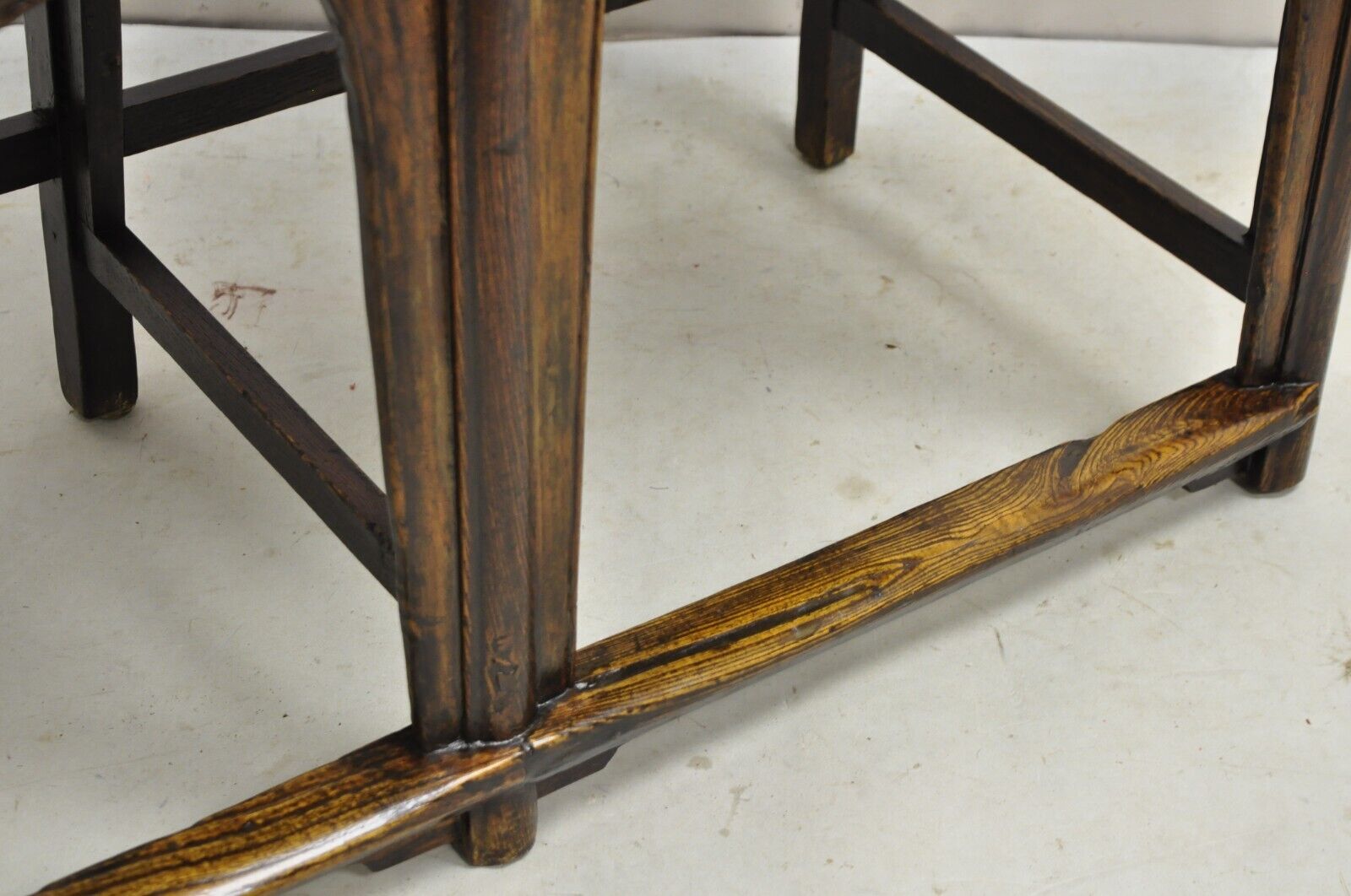 Vintage Chinese Elm Lacquered Cane Double Chairback Hall Bench Settee Sofa