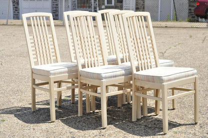 Vintage Postmodern Cream Lacquered Cross Slat Back Dining Side Chairs - Set of 6