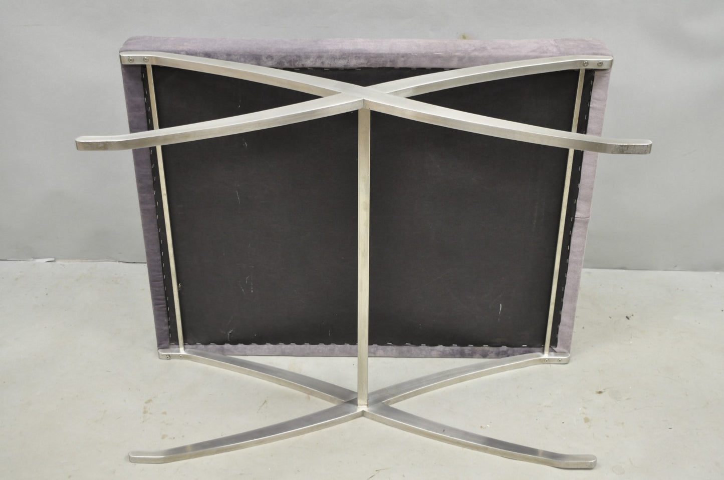 Contemporary Modern Brushed Chrome Frame X-Form Purple Tufted Bench Ottoman