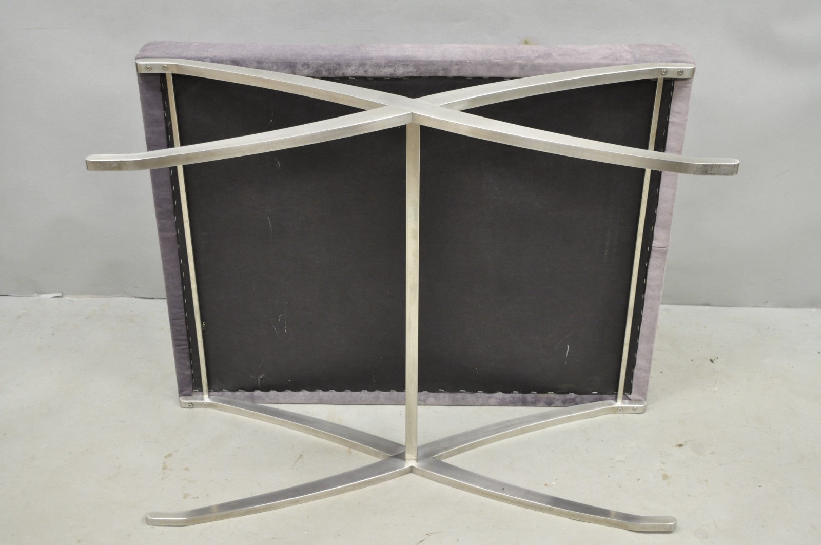 Contemporary Modern Brushed Chrome Frame X-Form Purple Tufted Bench Ottoman