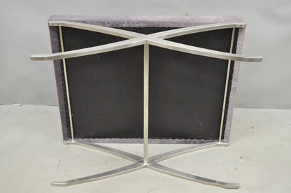 Contemporary Modern Brushed Chrome Frame X-Form Purple Tufted Bench Ottoman