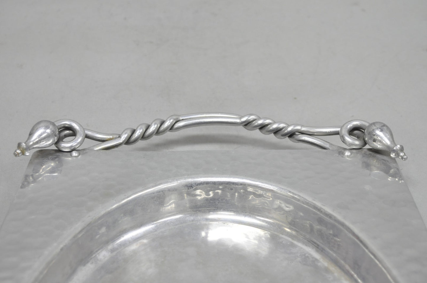 Vintage Buenilum Art Nouveau Hand Hammered Aluminum Serving Tray w Tulip Handles