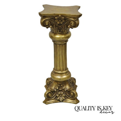 Vintage Brass Bronze Fluted Corinthian Column 29" Classical Pedestal Plant Stand