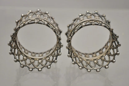 Antique English Victorian Silver Plated Fretwork Crown Napkin Rings - a Pair