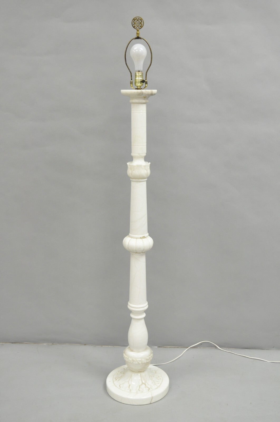 Vintage Italian Classical Carved Solid Marble Column Pole Floor Lamp