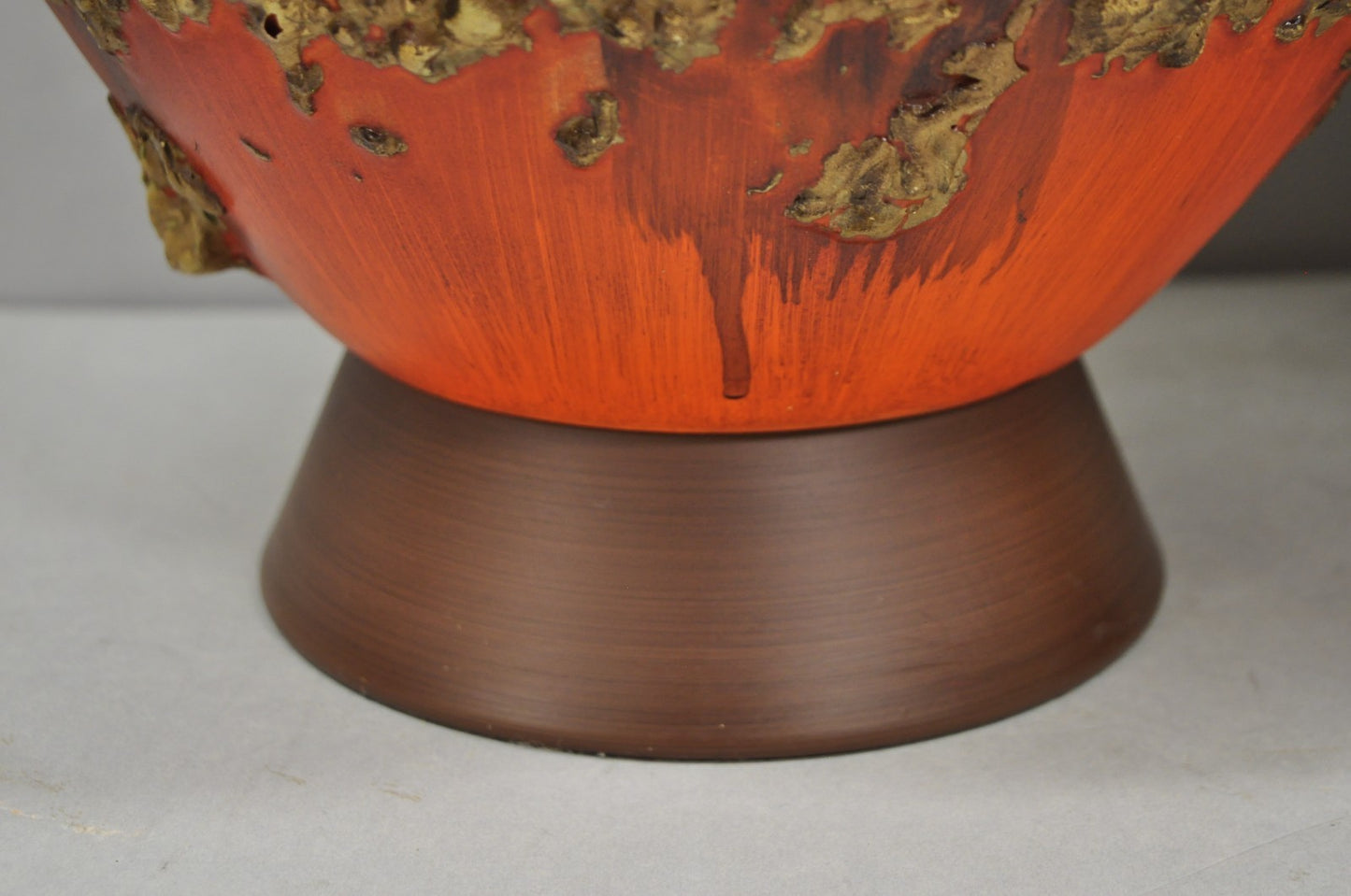 Vintage Mid Century Modern Orange Drip Lava Glaze Large Pottery Table Lamp Pair