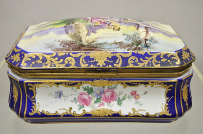 Antique French Victorian Porcelain Hand Painted Hinged Jewelry Trinket Box