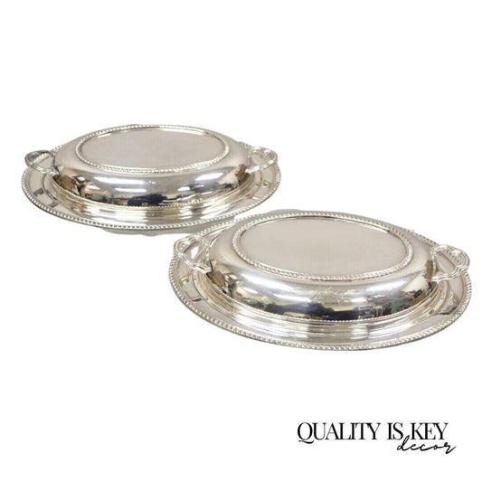 Vintage Poole Silver Co Silver Plated Lidded Serving Platter Dish - a Pair