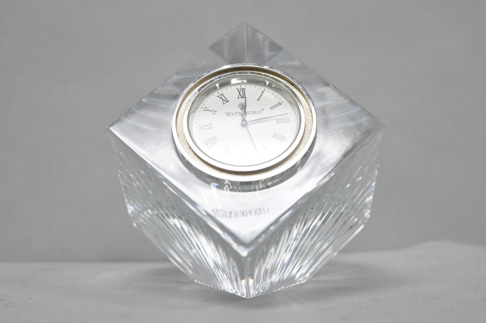 Vintage Waterford Crystal Glass Diamond Shaped Meridian Small Desk Clock