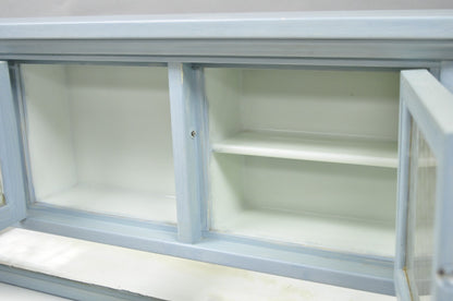 Antique Art Deco Medical Dental Cabinet Blue Painted w/Mirror and 22 Drawers