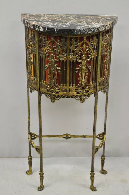 Oscar Bach Attributed Figural Bronze Marble Top Telephone Hall Stand with Chair