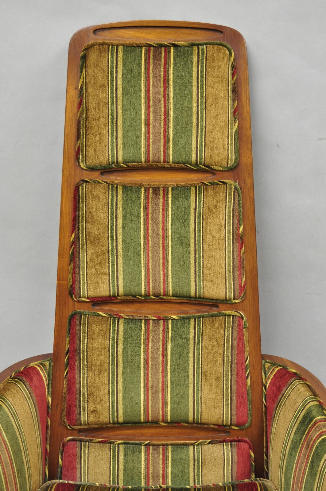 Vintage Mid Century Modern Walnut Panel Back Sculptural Lounge Arm Chairs - Pair