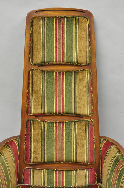 Vintage Mid Century Modern Walnut Panel Back Sculptural Lounge Arm Chairs - Pair