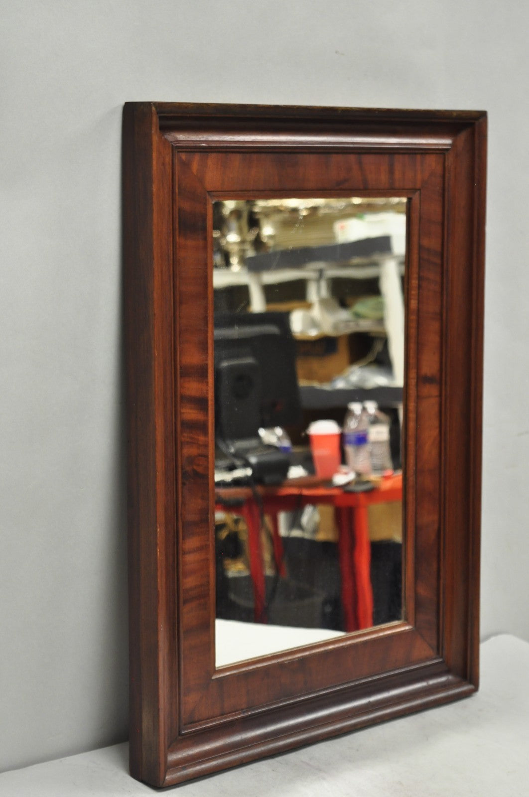 Antique American Empire Crotch Mahogany Wood Frame Rectangular Wall Mirror