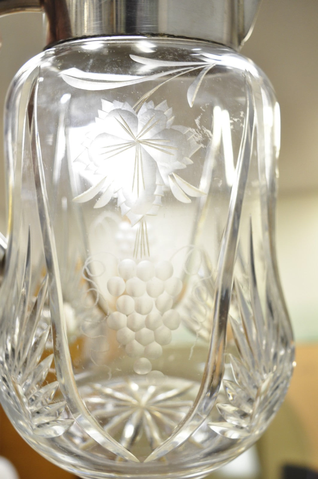 Antique Victorian German Silver Plated Cut Crystal Glass Lemonade Water Pitcher