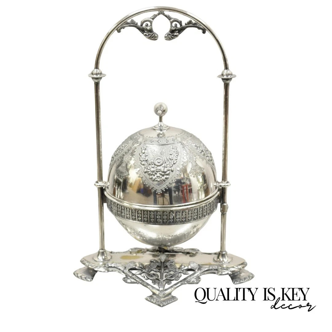 Antique Meriden Co Victorian Silver Plated Round Dome Covered Butler Butter Dish