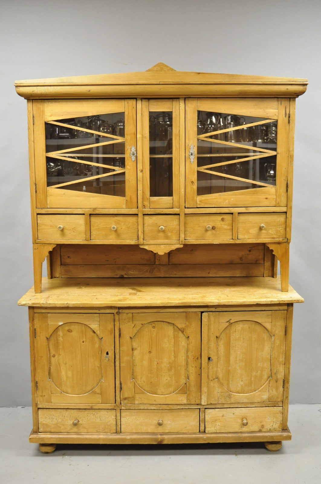 Antique French Country Provincial Pine Wood Buffet Cupboard China Cabinet Hutch