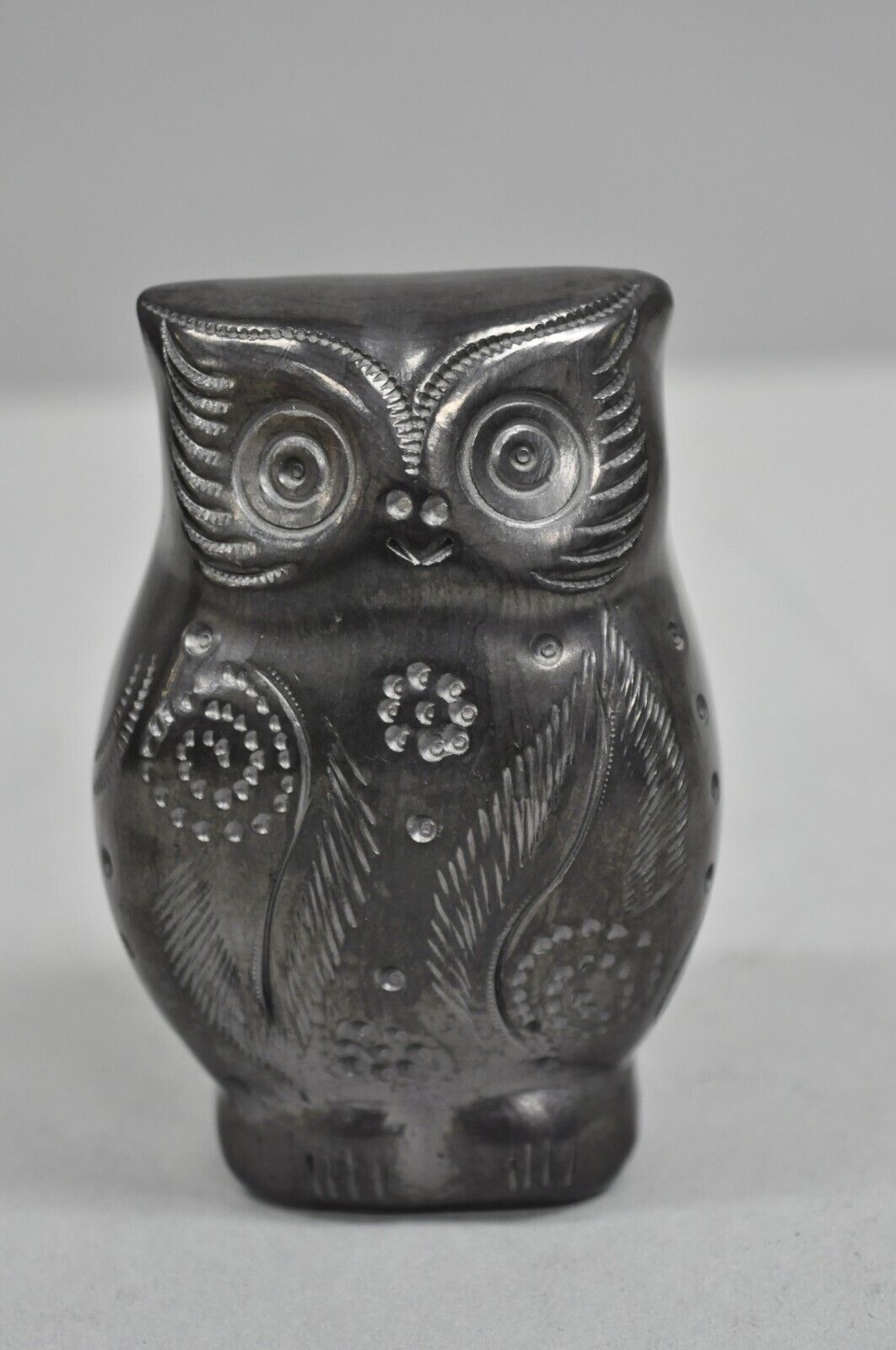 Dona Rosa Barro Negro Black Pottery 4" Carved Owl Figurine Mid Century Modern