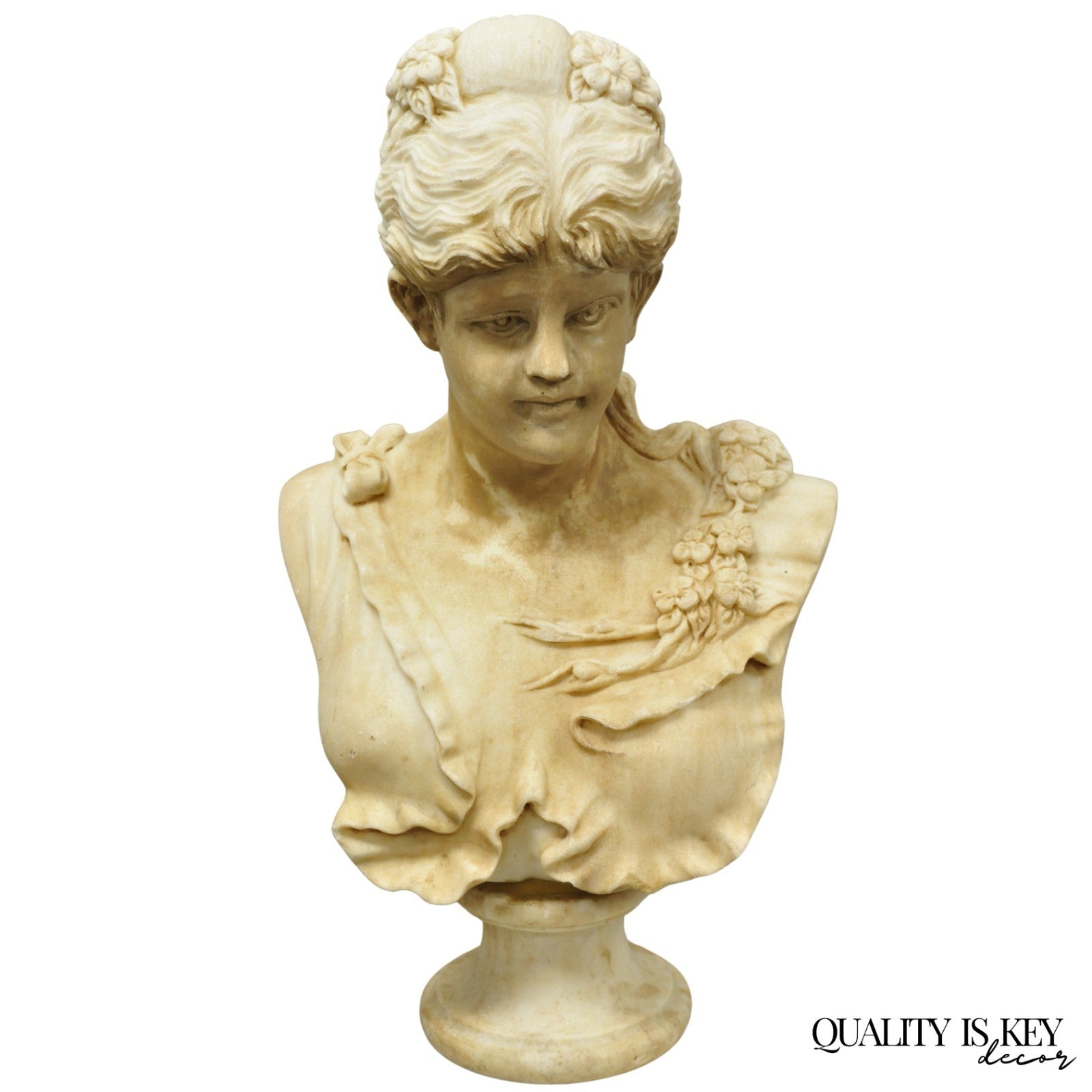 Vintage Victorian Style Carved Marble Young Lady Maiden Bust Statue Sculpture