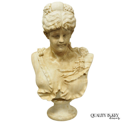 Vintage Victorian Style Carved Marble Young Lady Maiden Bust Statue Sculpture