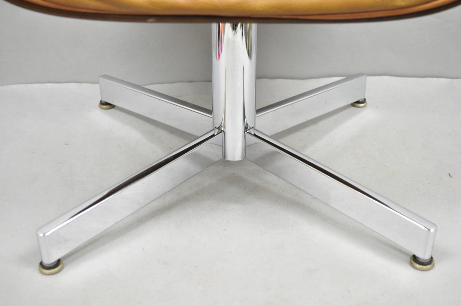 Vintage Selig Mid Century Modern Eames Style Chrome Walnut Footstool Ottoman