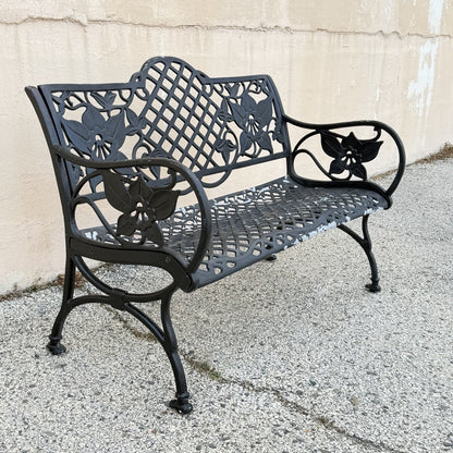 Contemporary Art Nouveau Style Cast Aluminum Garden Patio Garden Bench Loveseat