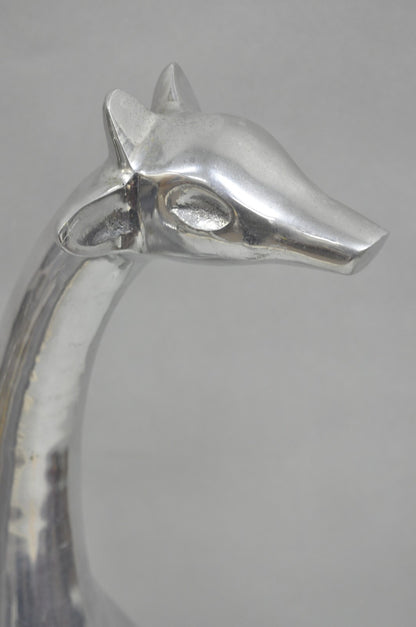 Vintage Mid Century Modern Cast Aluminum Silver Giraffe Sculptures - a Pair