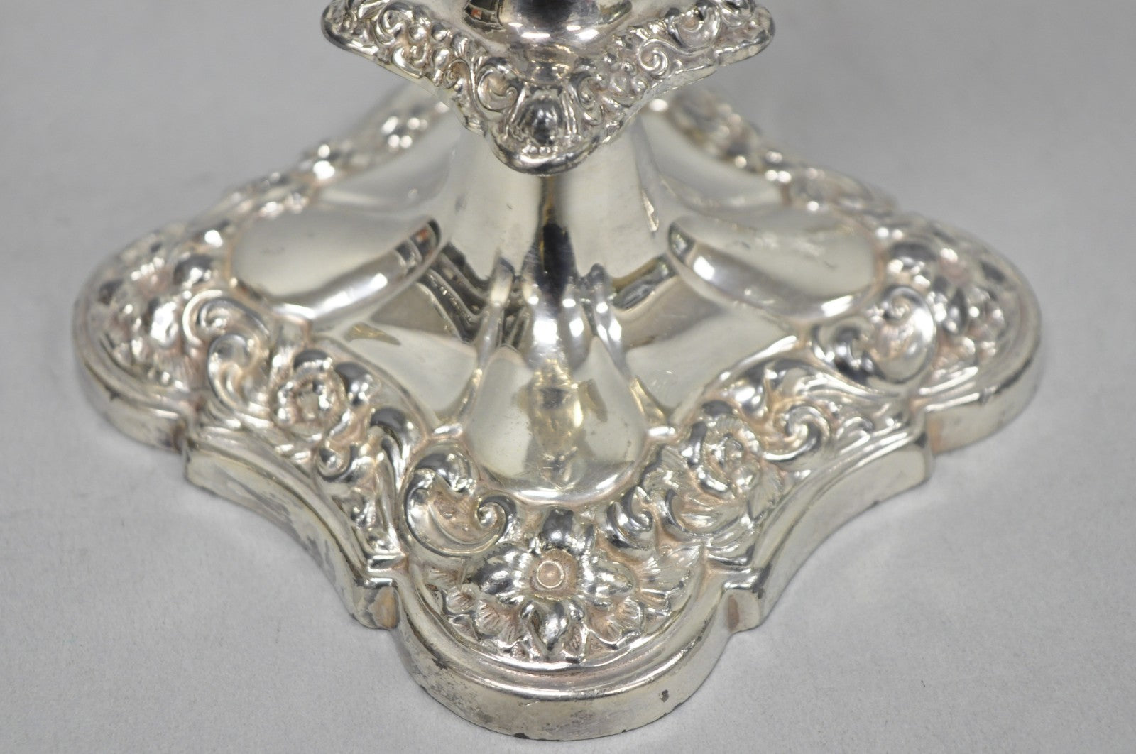 Antique Victorian Silver Plated Glass Hurricane Lamp Shade Candlestick - Pair