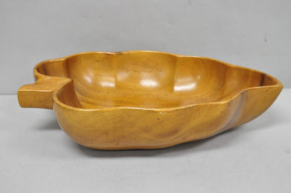 Vintage Mid Century Modern Monkey Pod Carved Koa Wood Banana Leaf 16" Fruit Bowl