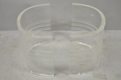 Mid Century Modern Curved Lucite Double Pedestal Rectangular Glass Coffee Table