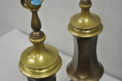 Vintage French Empire Patinated Bronze Brass Column Table Lamps by Wildwood Pair